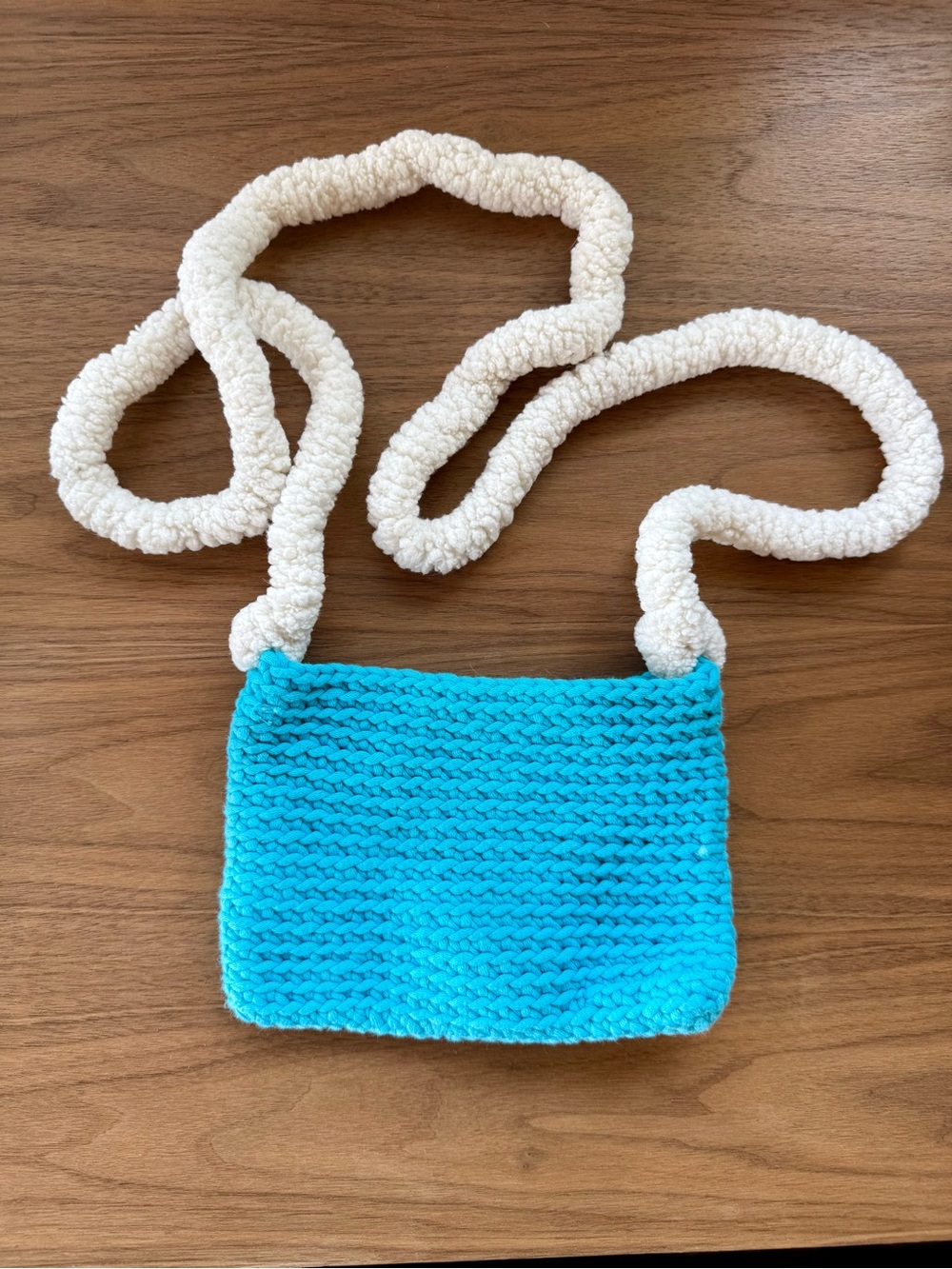 Small Crochet Crossbody Purse * Turquoise & White * Handmade Yarn